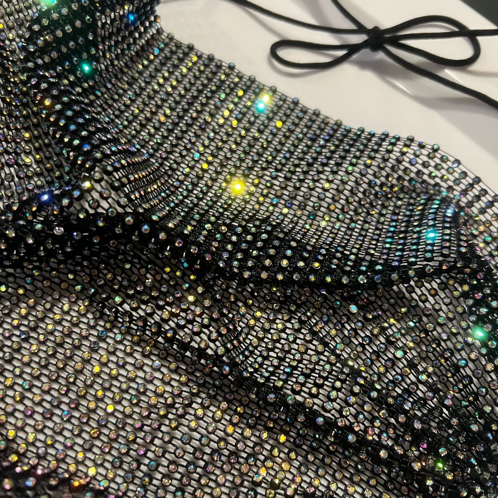 Black Rhinestone Drawstring Top - Picture 2 of 2